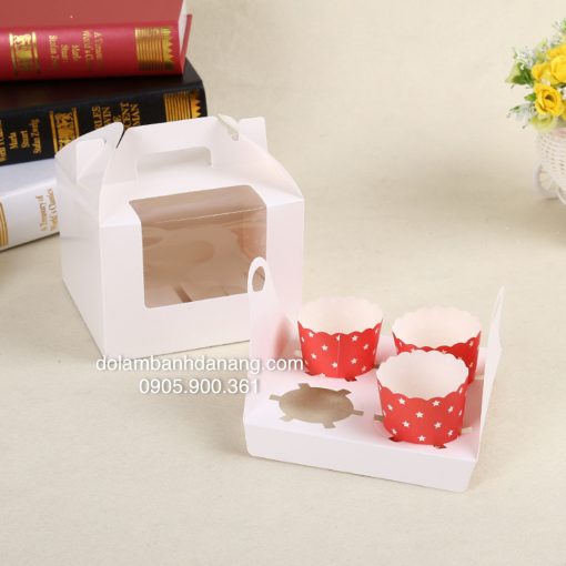 Hộp cupcake 4 ô quai xách Hộp cupcake 4 ô quai xách