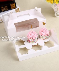 Hộp đựng bánh cupcake 6 ô có quai xách