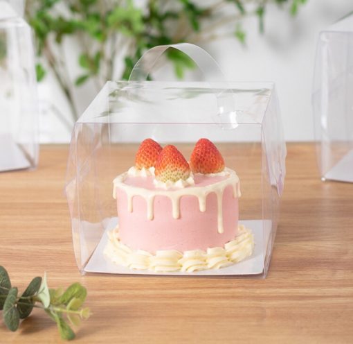 Hộp bánh kem mica quai xách 15x15x18cm BOX-9355-1C