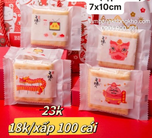 Túi bánh quy trắng mẫu lân 7x10cm BOX-10953-1X Túi bánh quy trắng mẫu lân 7x10cm BOX-10953-1X