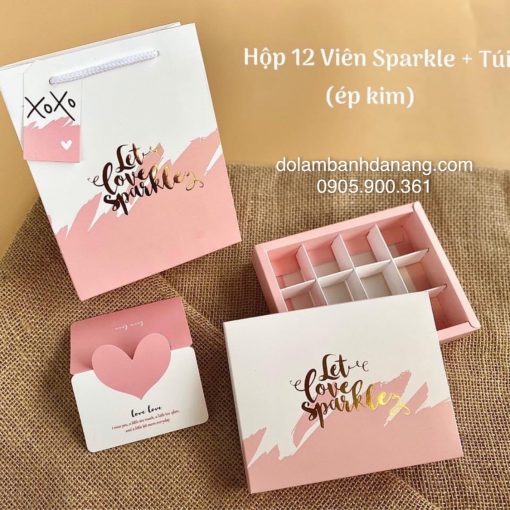 hop socola 12 vien mau hong trang sparkle box108151h Hộp socola 12 viên (mẫu hồng trắng - Sparkle) BOX-10815-1H