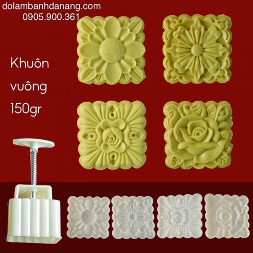Khuôn trung thu vuông 150g hoa hồng (mẫu v2)