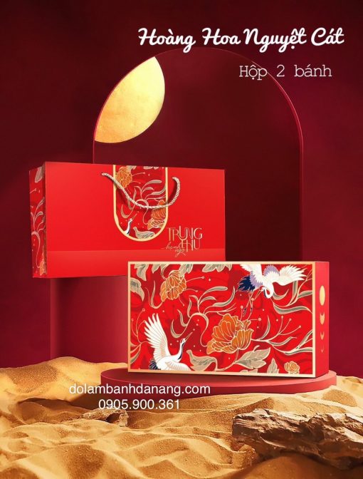 Hộp trung thu 2 bánh Nguyệt Cát đỏ kèm túi xách