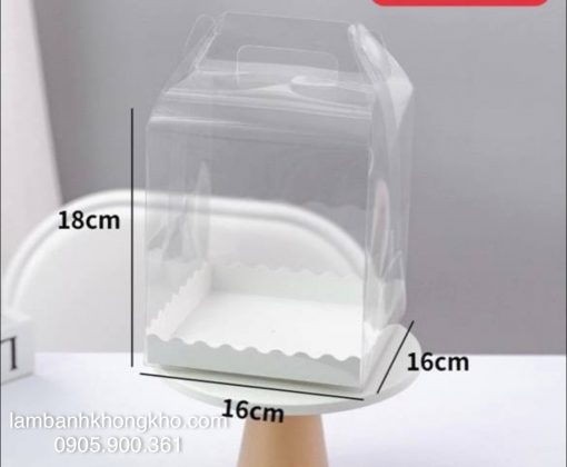 Hộp mica quai xách lót ren 16x16x18cm (1 cái)