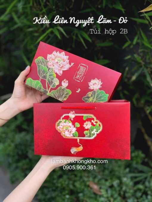 Hộp trung thu 2 bánh Kiều Liên đỏ (kèm túi xách)