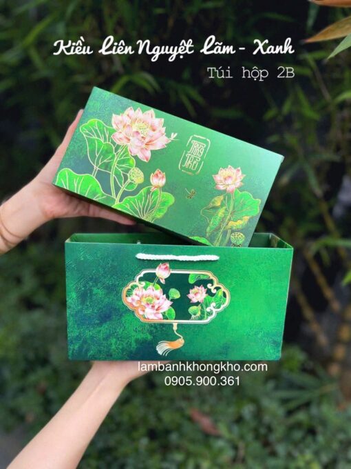 Hộp trung thu 2 bánh Kiều Liên xanh (kèm túi xách)